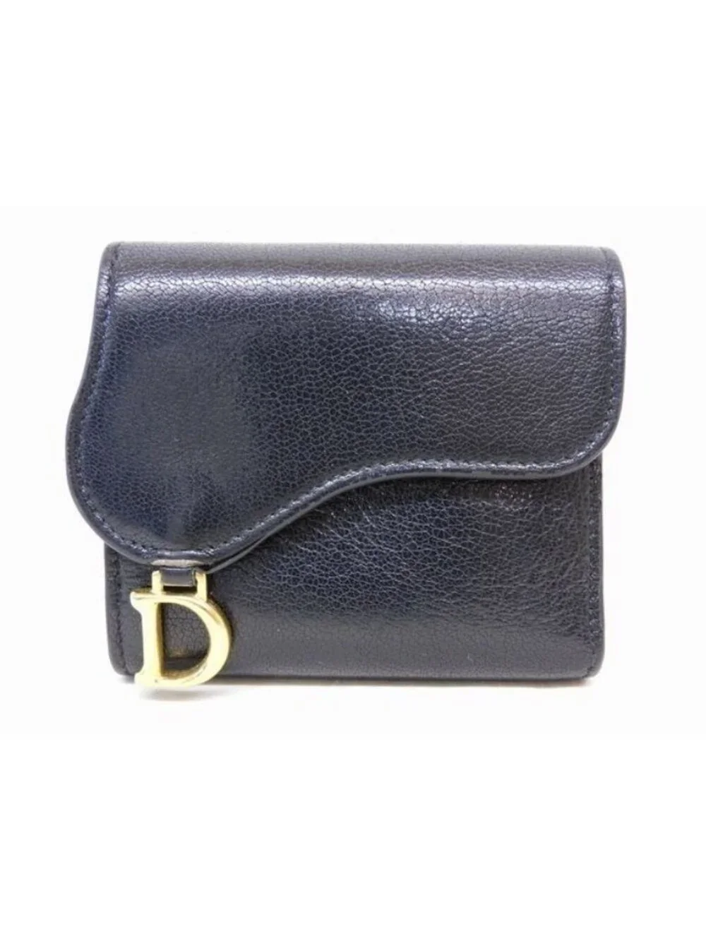 Dior Saddle Lotus Compact Wallet Black Gold Leather 7K